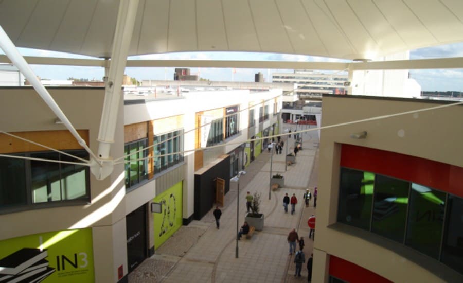 PVC strucutre sheltering walkway in shopping centre