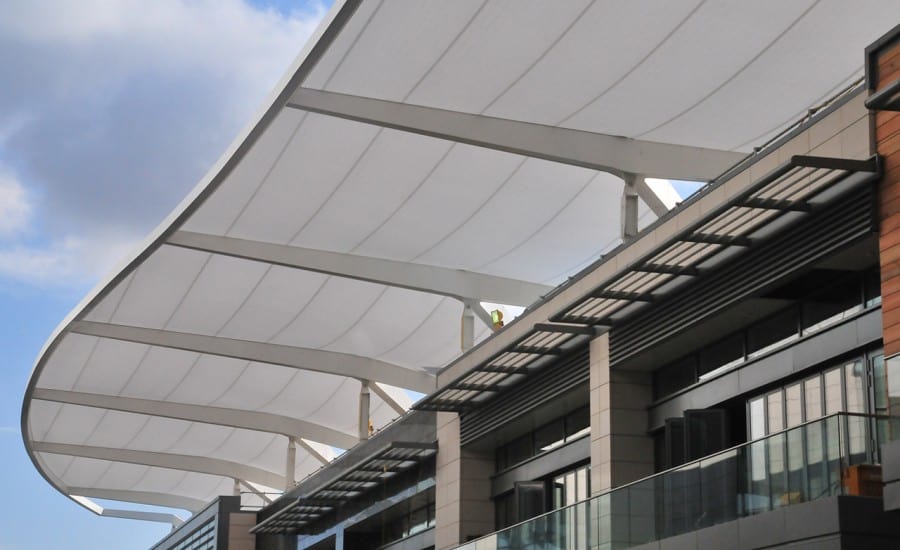 lightweight tenara fabric shopping centre canopy