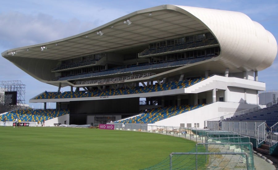 fabric ceiling panels covering spectators stand