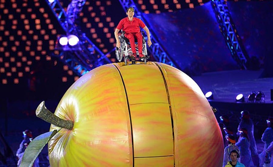 Fabric inflatable apple for Paralympic Games