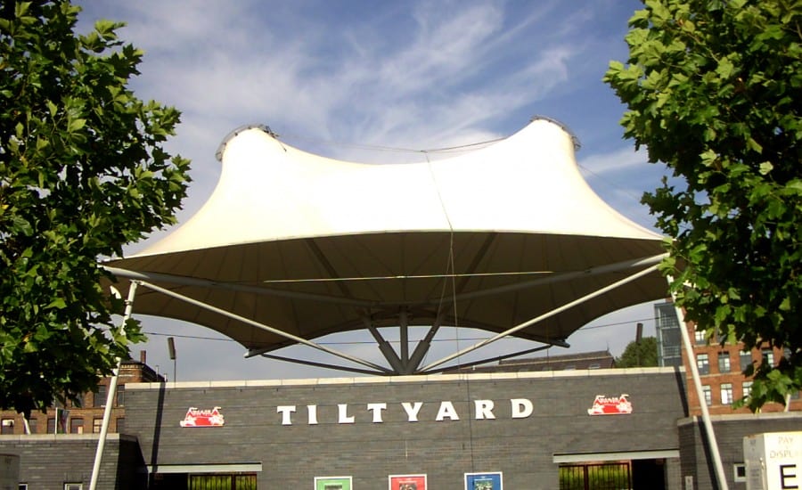 twin coned tensile PVC fabric entrance canopy 