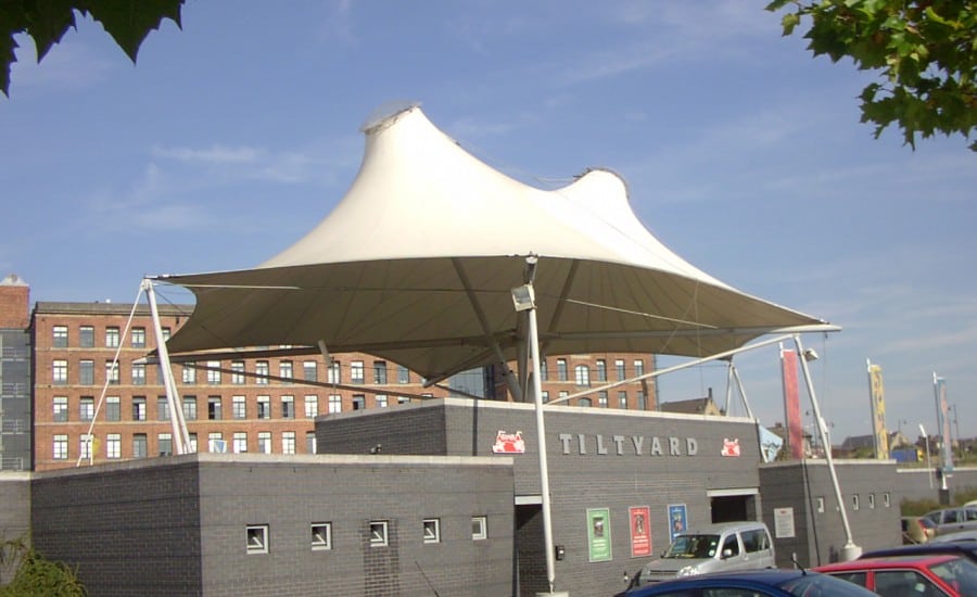 Coned tensile PVC fabric canopy