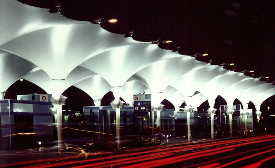 Inverted illuminated fabric canopies