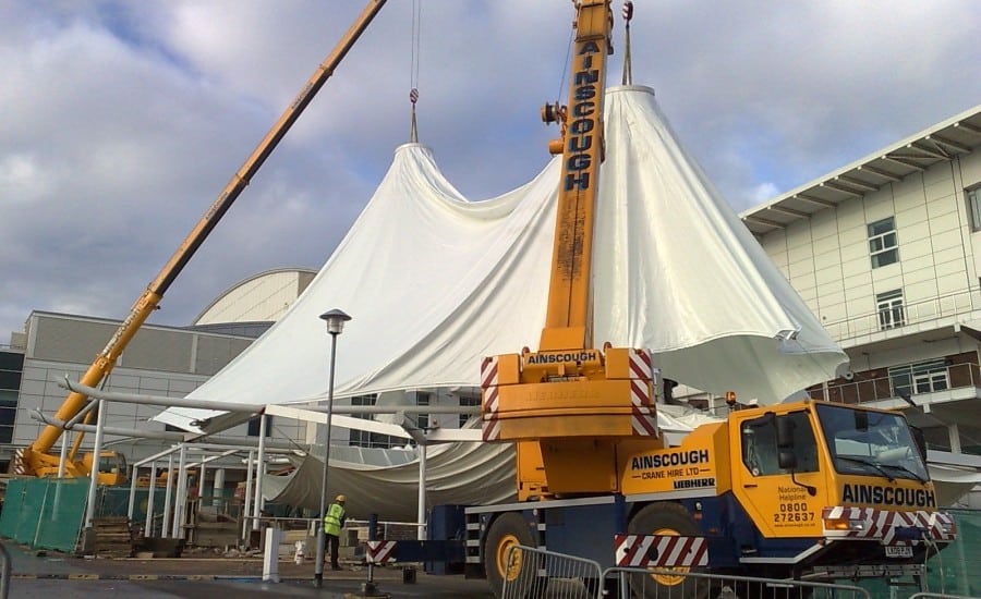 Installation of a tensile fabric canopy