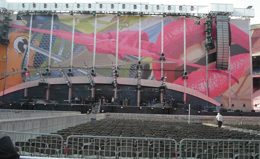 rolling stones printed fabric stage design