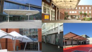 Tensile canopies for health centres