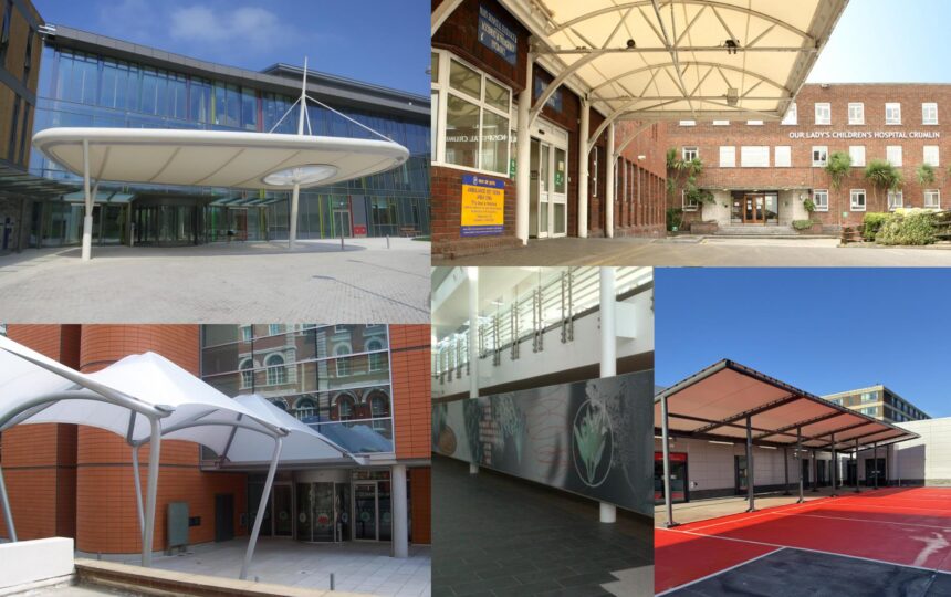 Tensile canopies for health centres