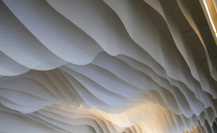 Feature ceiling fabric fins