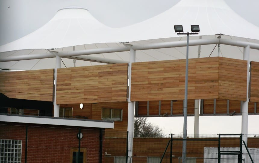 Silicone coated glass double conic canopy