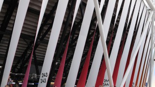 Tensile fabric wrap panels for the Olympic Stadium