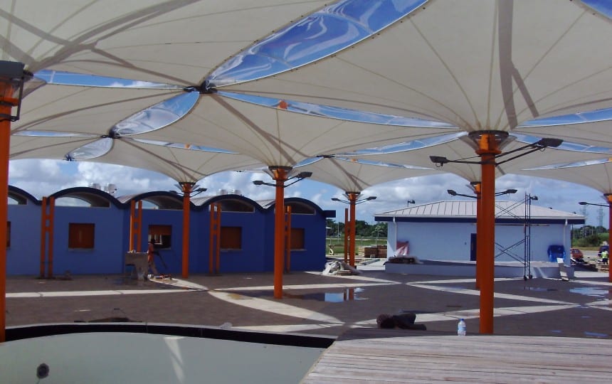 PTFE fabric canopies at Piarco Airport