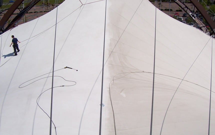 the difference between clean and weathered tensile fabric structures