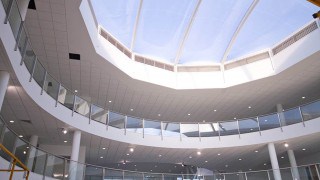 Circular ETFE cushions over atrium for offices