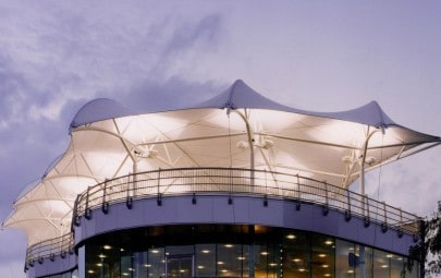 Iconic tensile fabric grandstand canopy